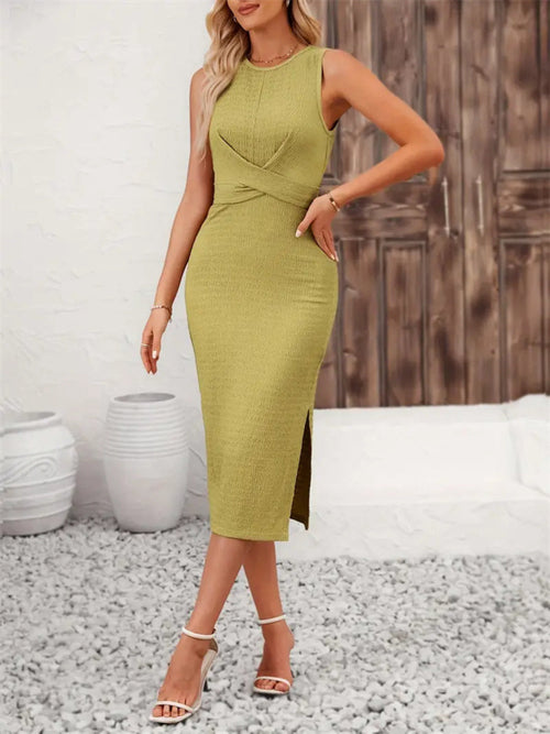 Back Tie Sleeveless Slit Midi Dress