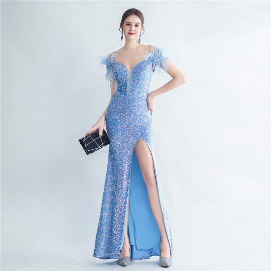 Ostrich Feather Sequin Gown